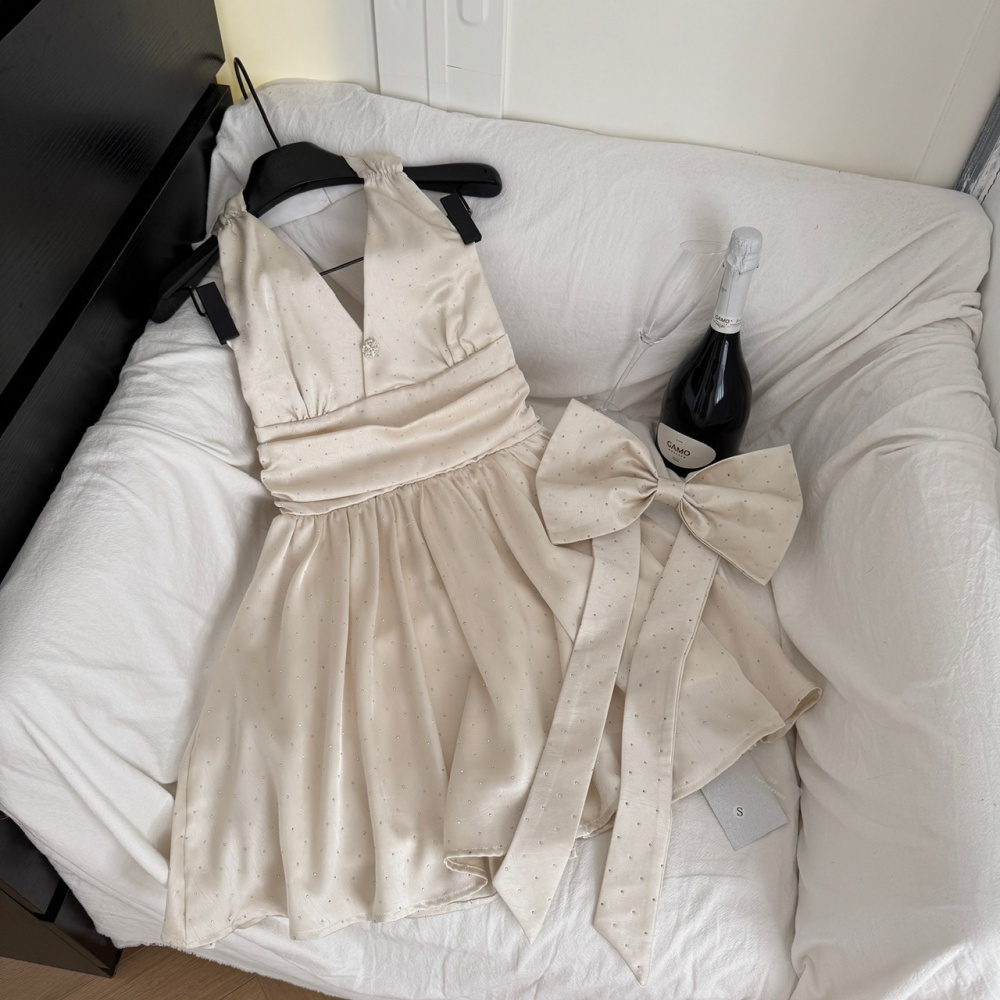 Back bow France style sleeveless dress for women