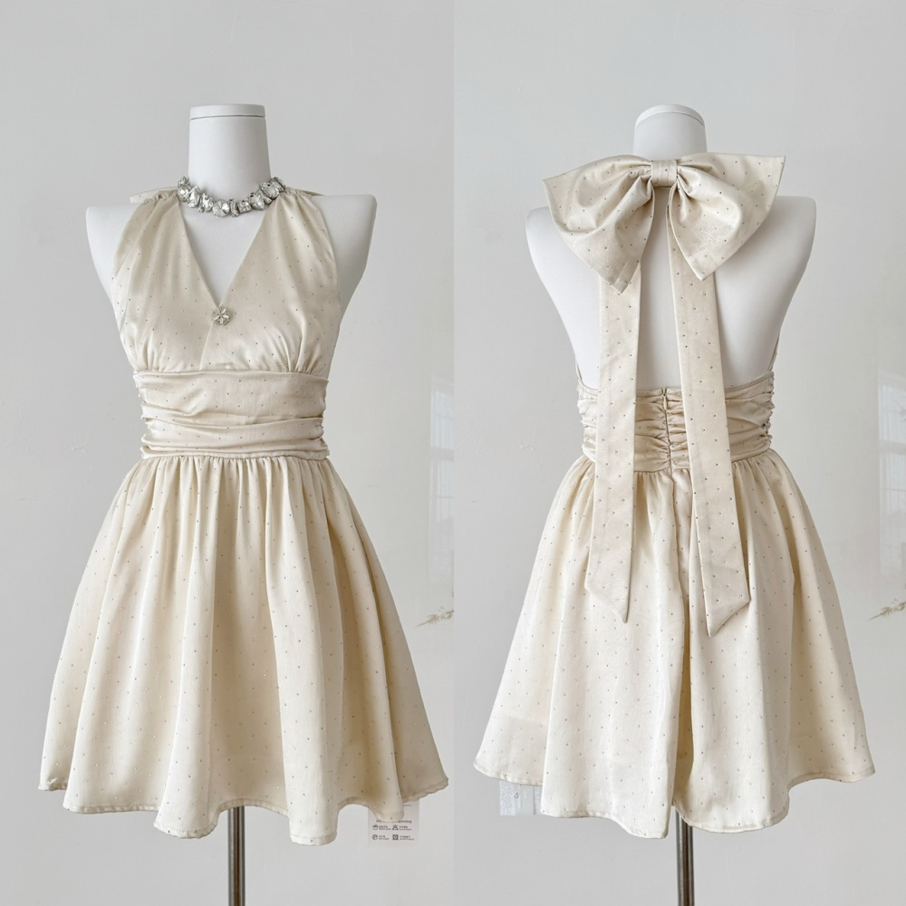 Back bow France style sleeveless dress for women