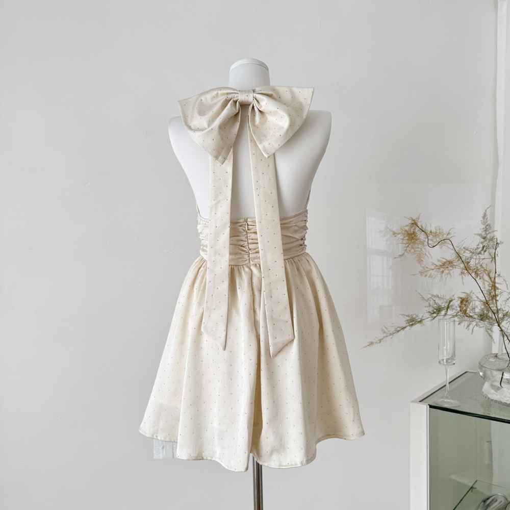 Back bow France style sleeveless dress for women