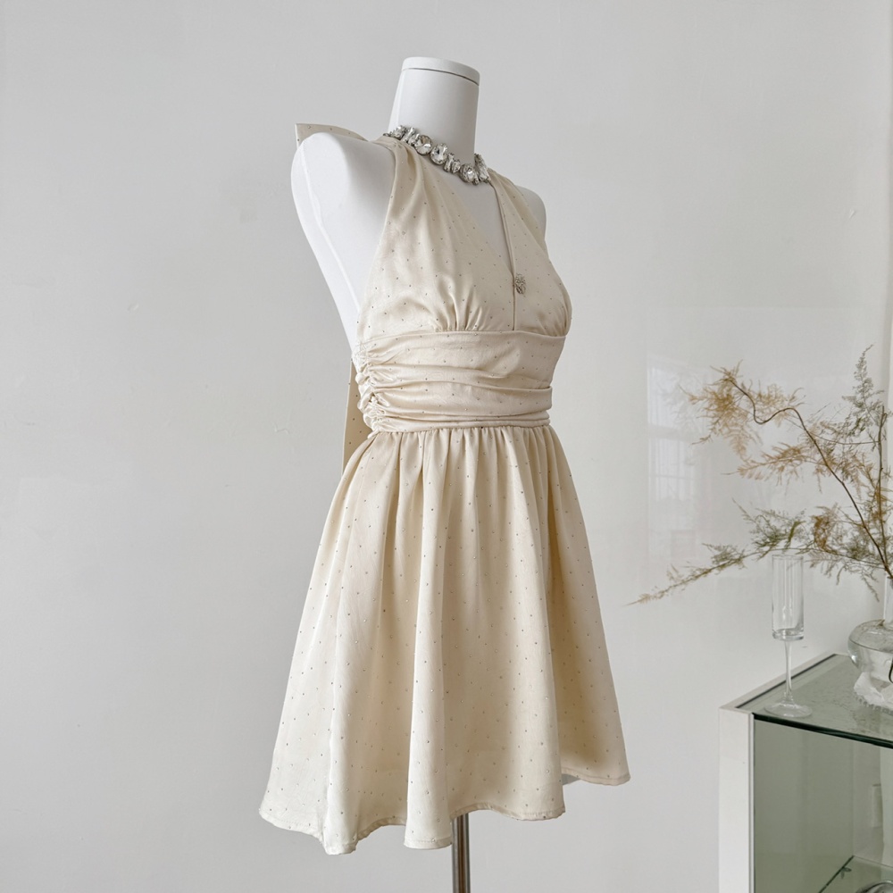 Back bow France style sleeveless dress for women
