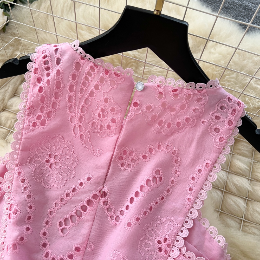 Crochet hollow tops high waist vest a set for women