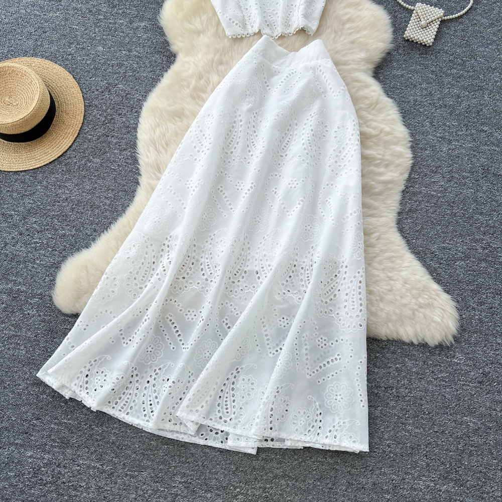 Crochet hollow tops high waist vest a set for women