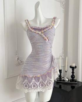 Lace summer knitted smock splice enticement dress