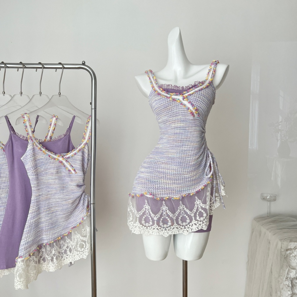 Lace summer knitted smock splice enticement dress