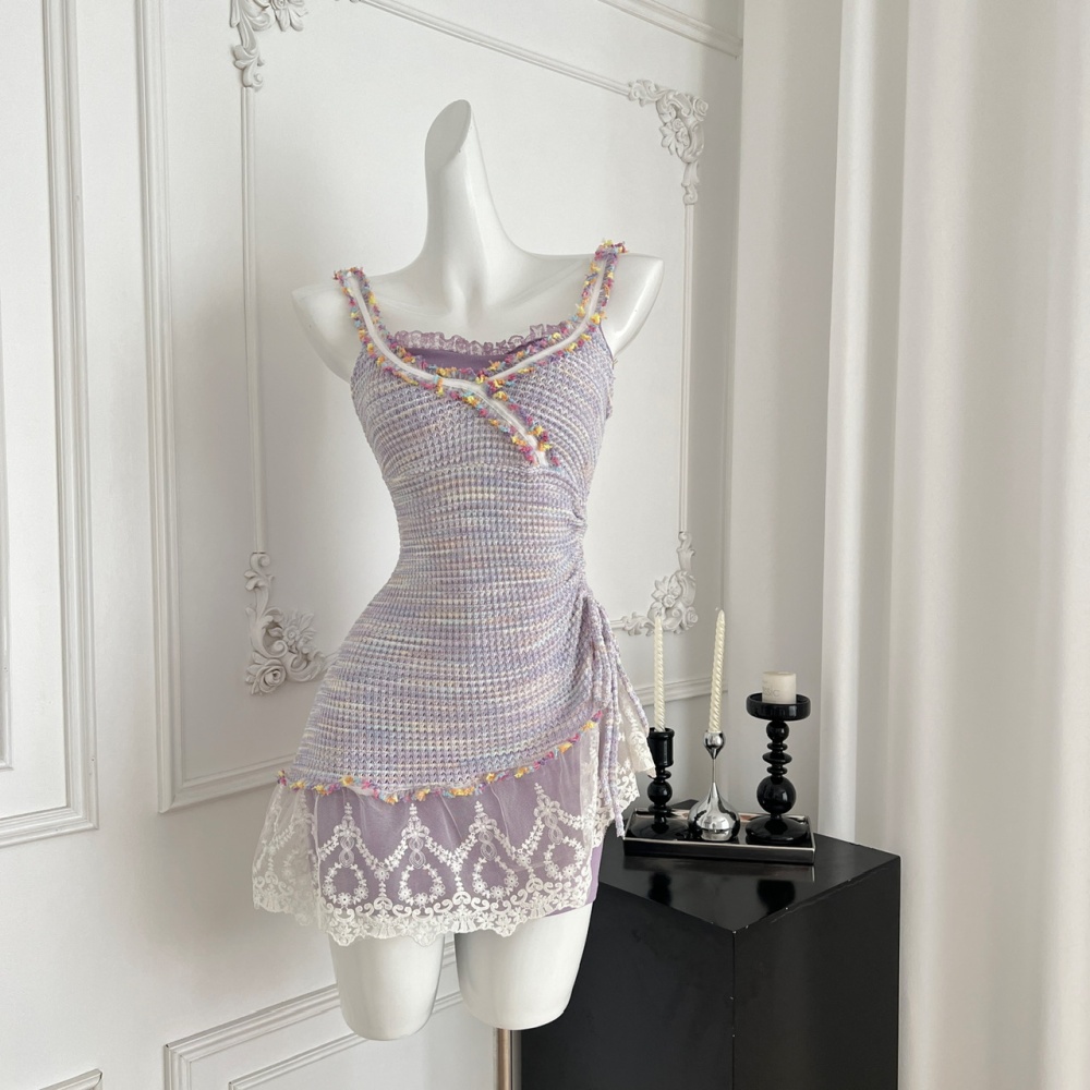 Lace summer knitted smock splice enticement dress