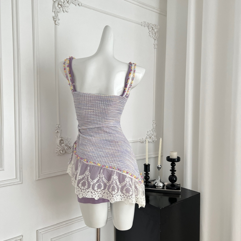 Lace summer knitted smock splice enticement dress