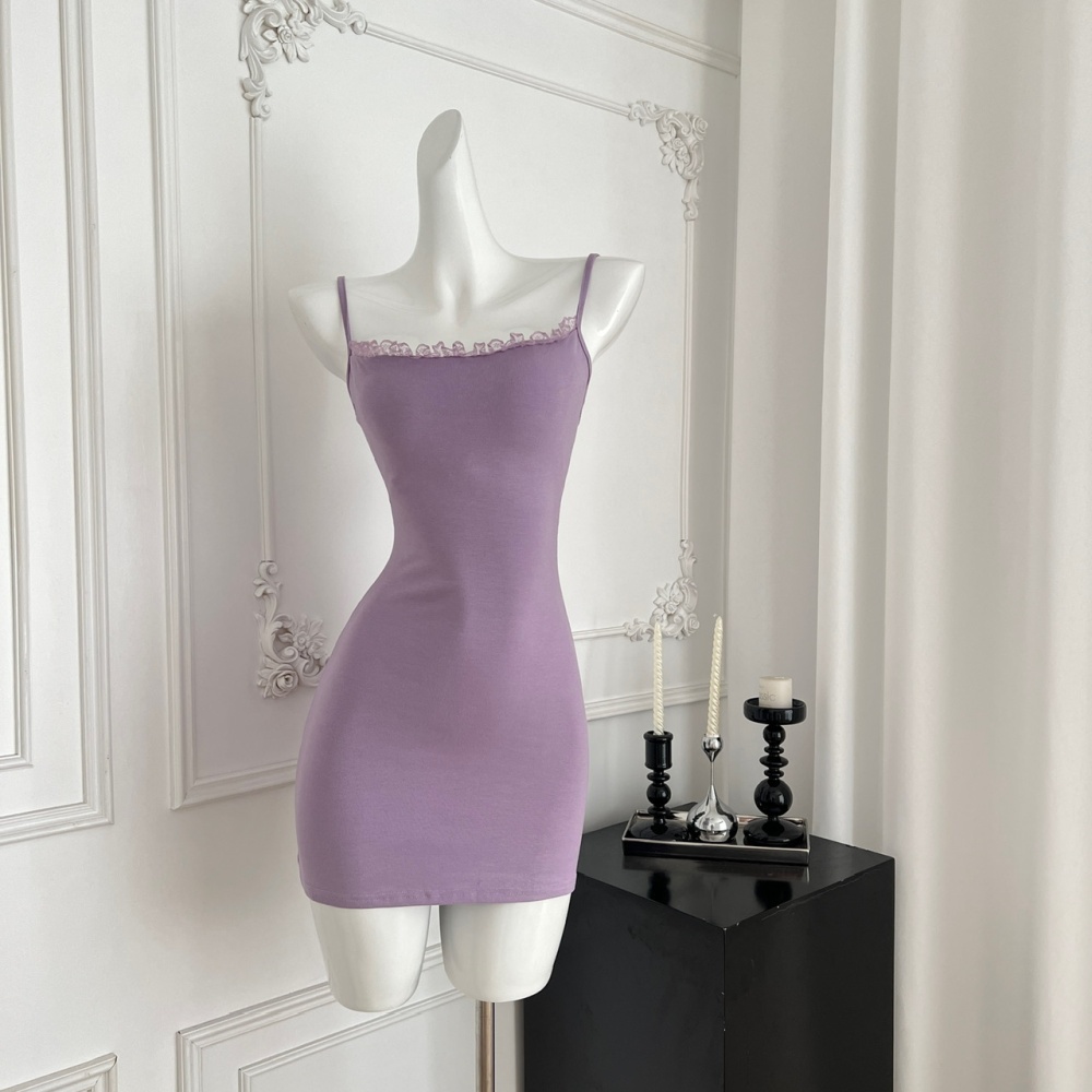 Lace summer knitted smock splice enticement dress