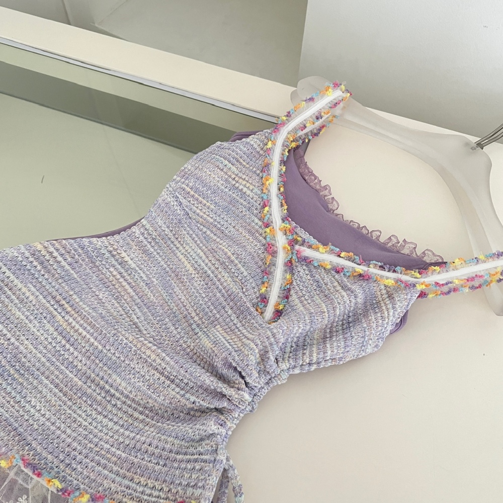 Lace summer knitted smock splice enticement dress