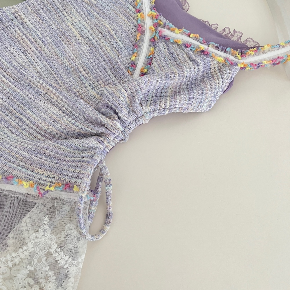 Lace summer knitted smock splice enticement dress