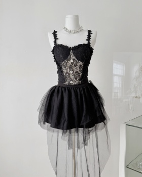 Sling splice enticement vest lace high waist tops for women
