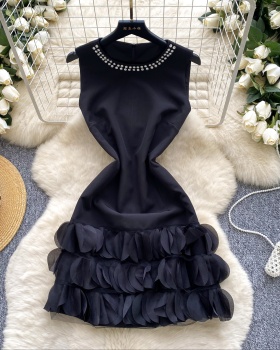 Pinched waist flowers T-back round neck dress