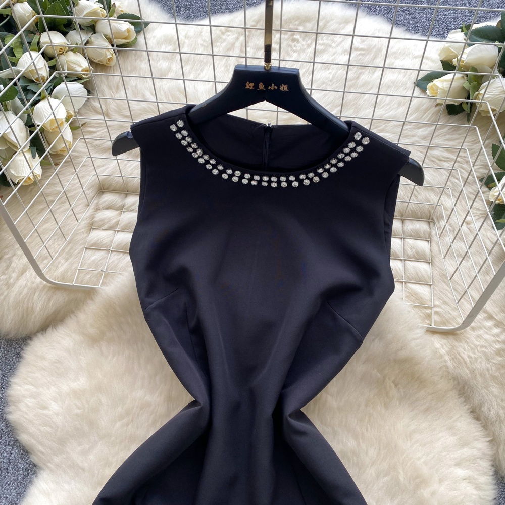 Pinched waist flowers T-back round neck dress