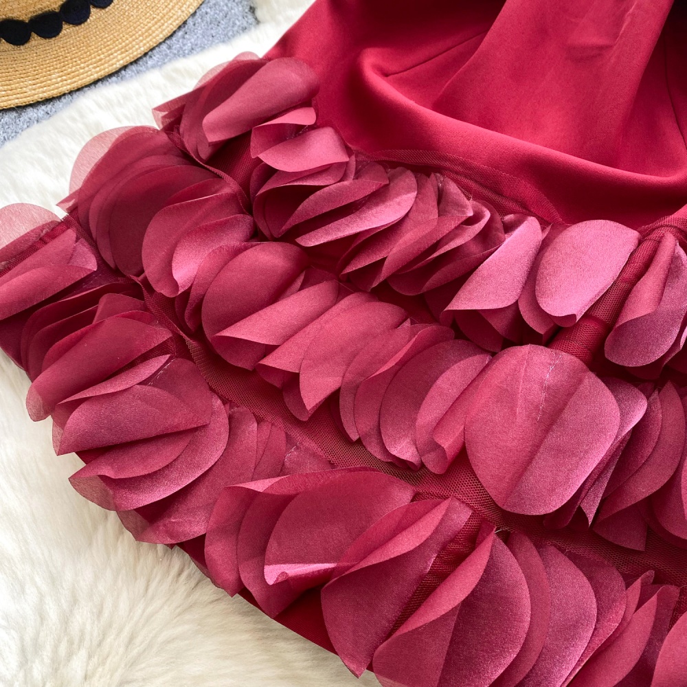 Pinched waist flowers T-back round neck dress