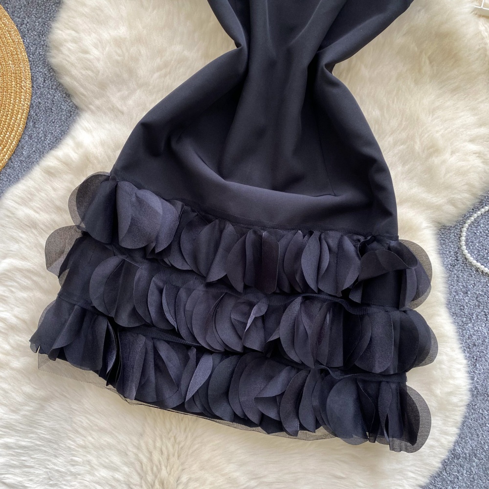 Pinched waist flowers T-back round neck dress