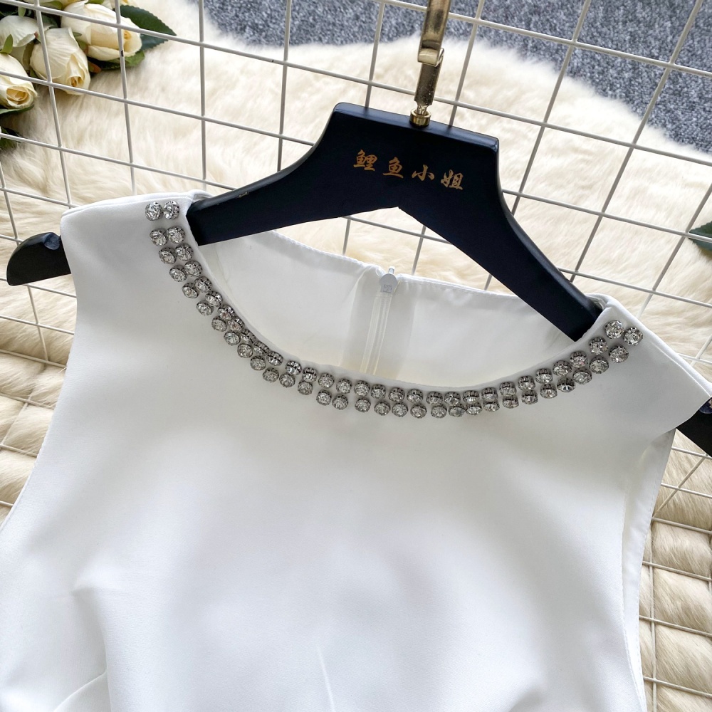 Pinched waist flowers T-back round neck dress