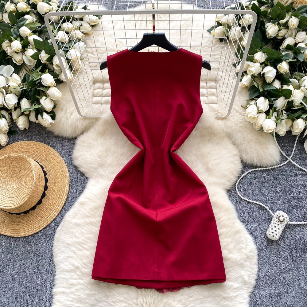 Pinched waist flowers T-back round neck dress