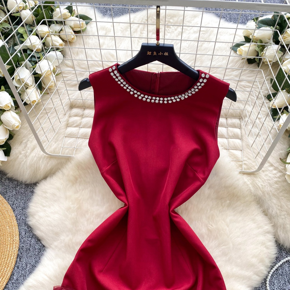 Pinched waist flowers T-back round neck dress