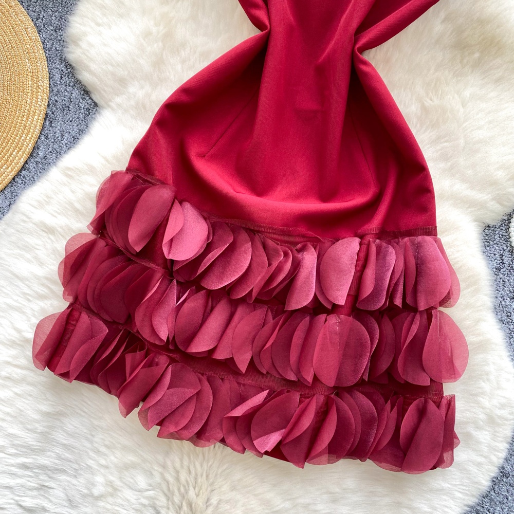 Pinched waist flowers T-back round neck dress