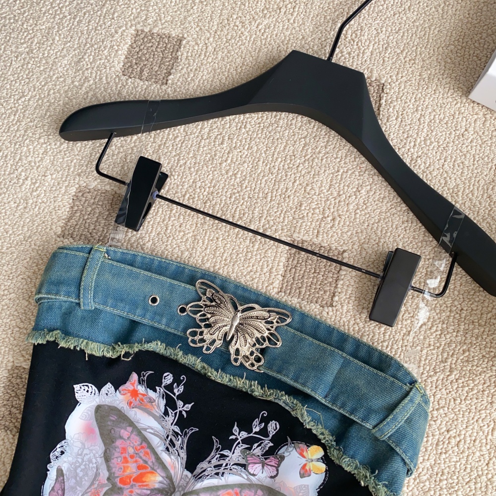 Denim spicegirl butterfly splice all-match vest for women