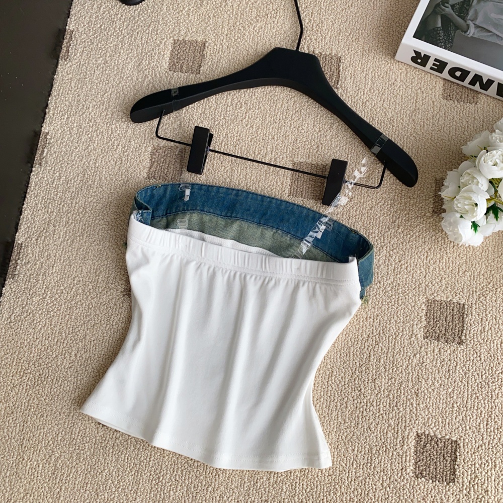 Denim spicegirl butterfly splice all-match vest for women