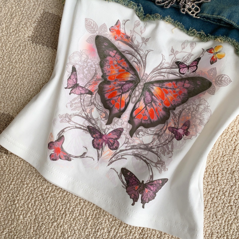 Denim spicegirl butterfly splice all-match vest for women