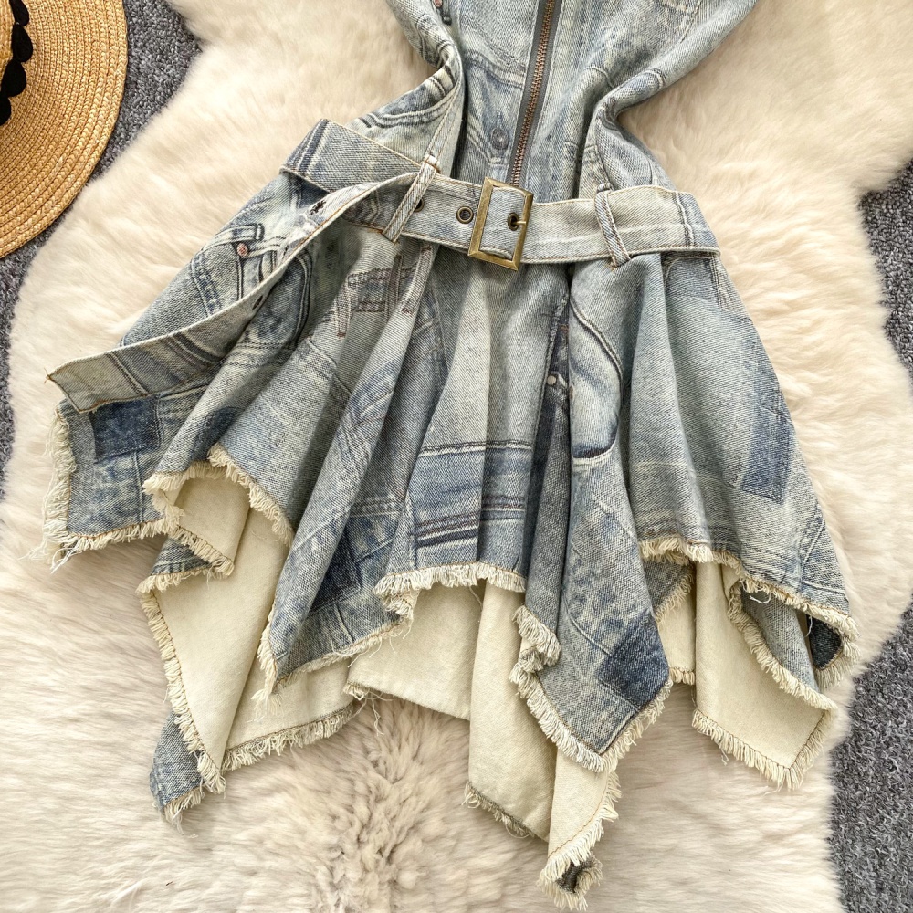 Burr halter spicegirl T-back summer denim retro dress