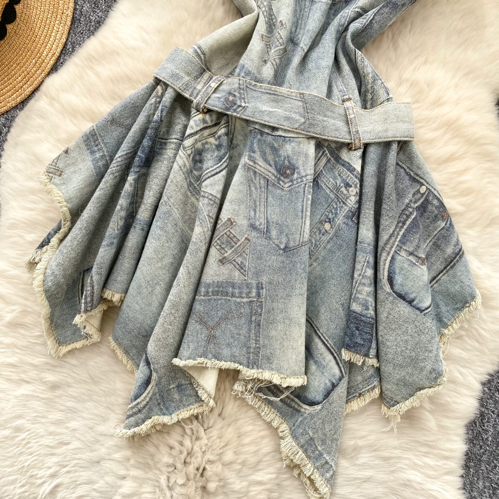Burr halter spicegirl T-back summer denim retro dress