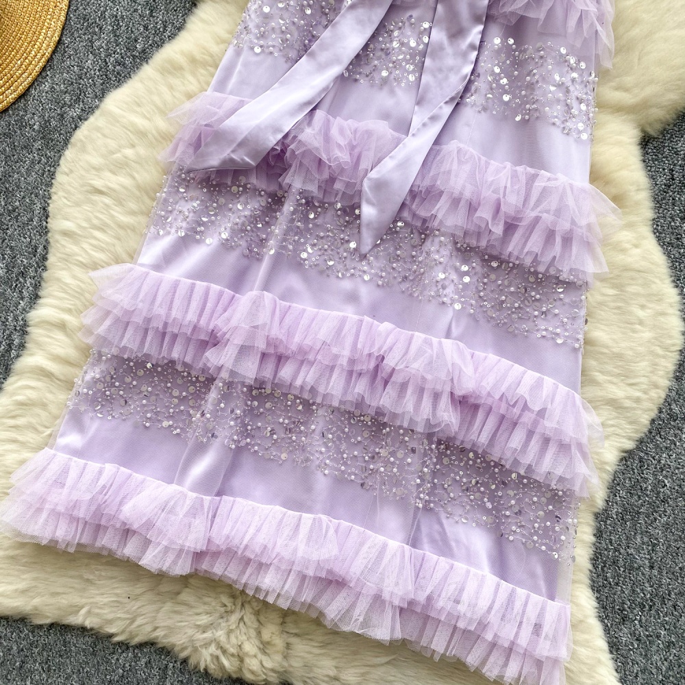 Halter splice summer sequins cake bow dress for women