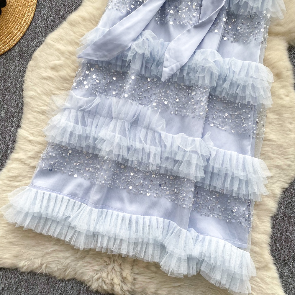 Halter splice summer sequins cake bow dress for women