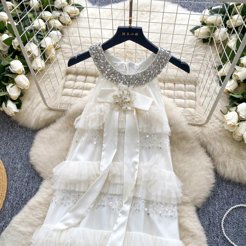Halter splice summer sequins cake bow dress for women