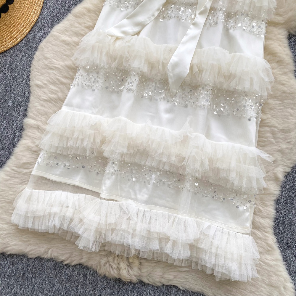 Halter splice summer sequins cake bow dress for women