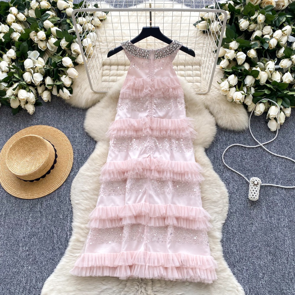 Halter splice summer sequins cake bow dress for women