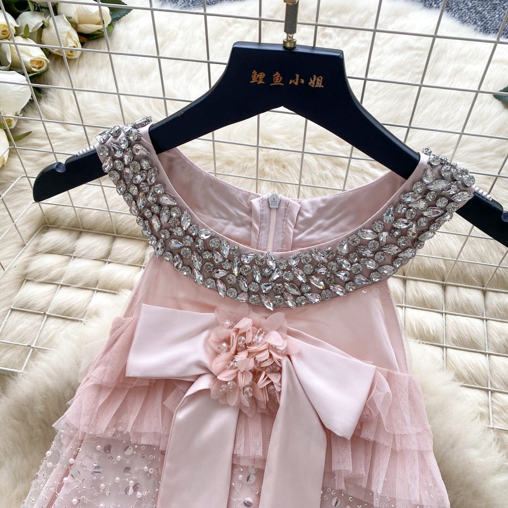 Halter splice summer sequins cake bow dress for women