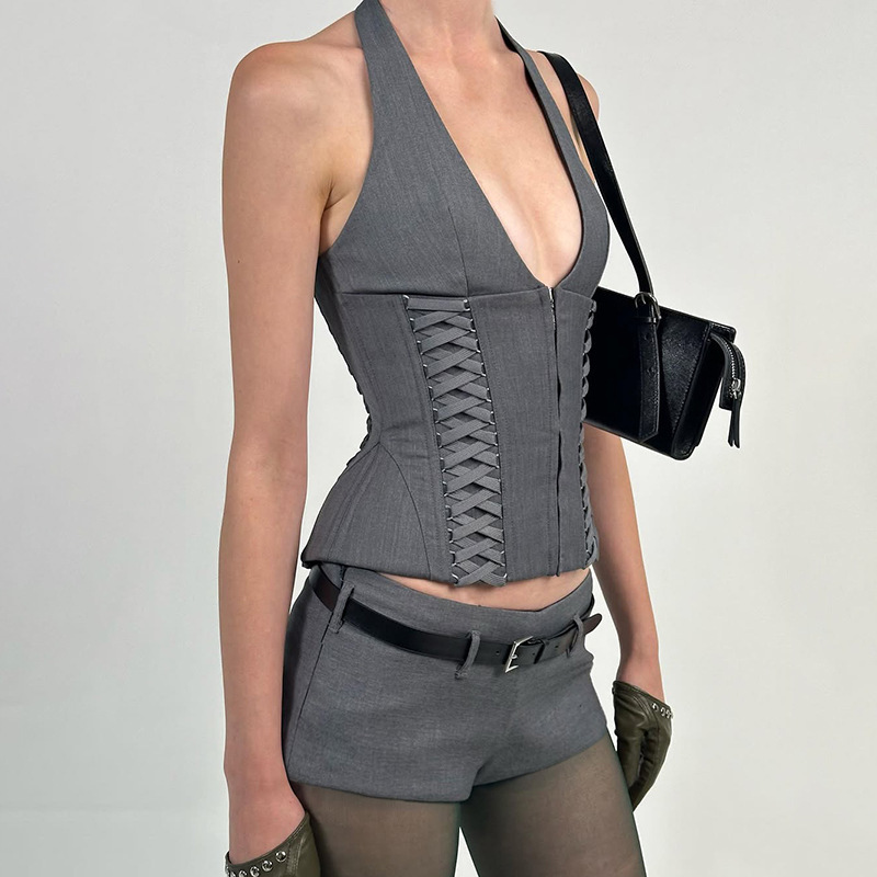 Spicegirl bandage sexy V-neck zip France style vest