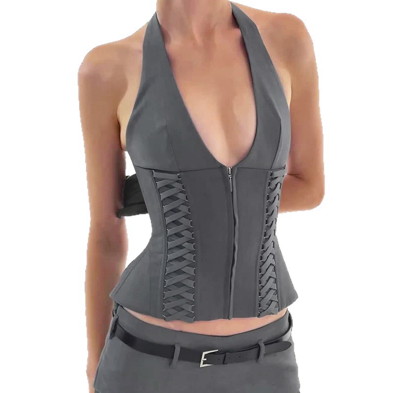 Spicegirl bandage sexy V-neck zip France style vest