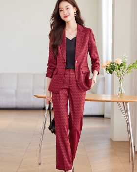 Casual long sleeve coat plaid business suit 2pcs set