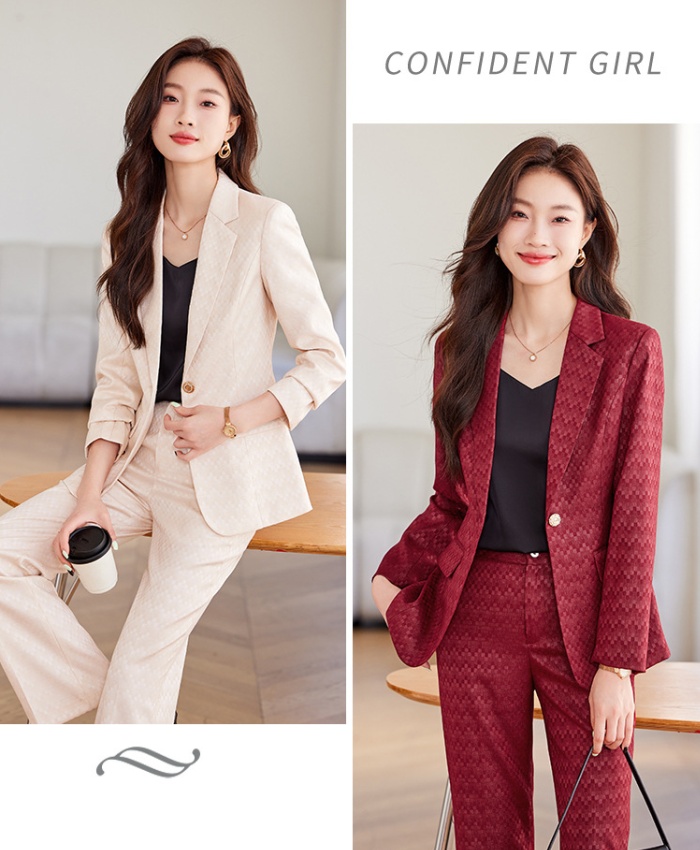 Casual long sleeve coat plaid business suit 2pcs set