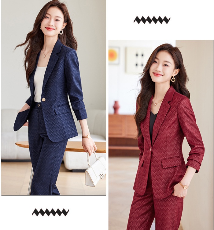 Casual long sleeve coat plaid business suit 2pcs set