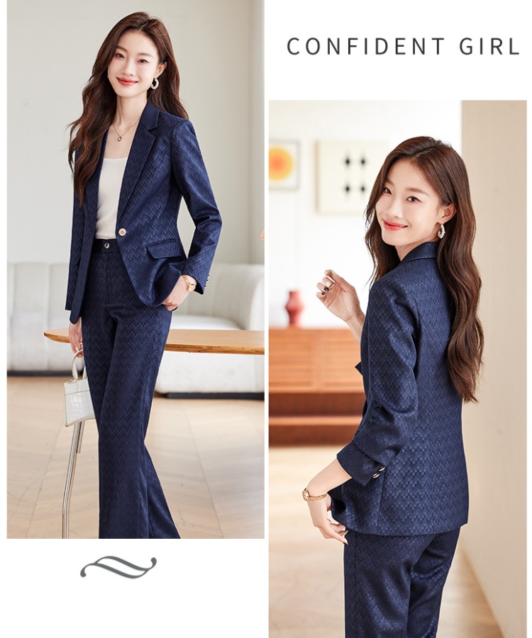 Casual long sleeve coat plaid business suit 2pcs set