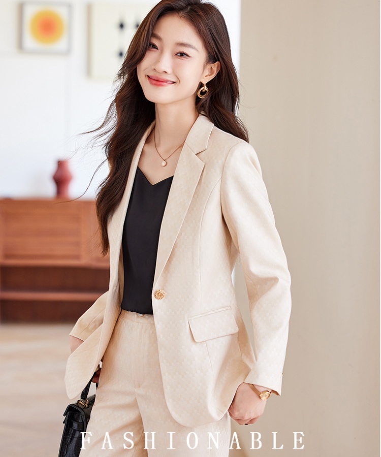 Casual long sleeve coat plaid business suit 2pcs set