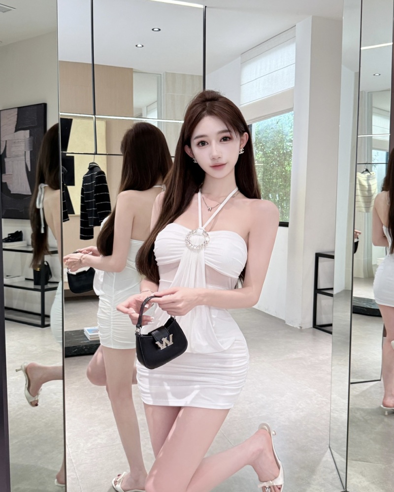 Bottoming wrapped chest wear short halter package hip dress