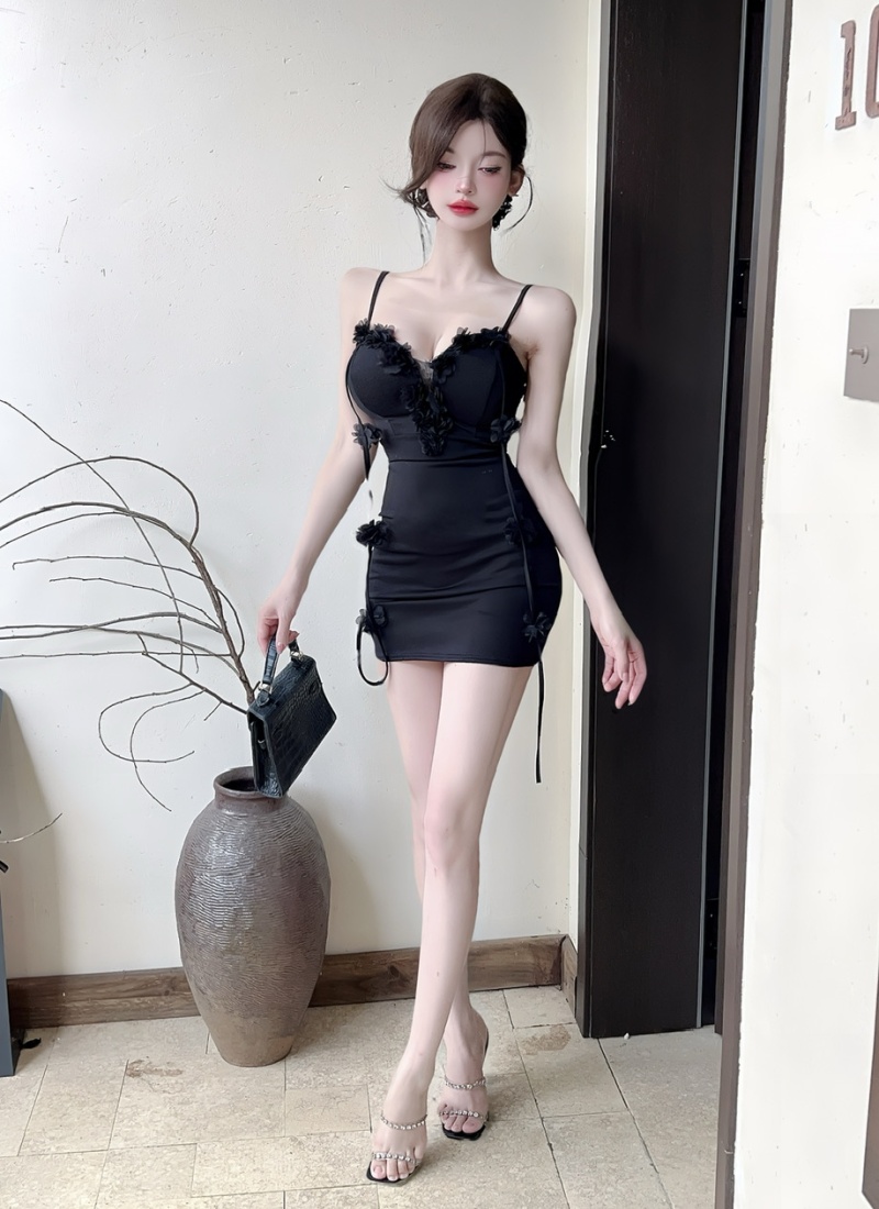 Sexy bottoming flowers sling splice package hip dress