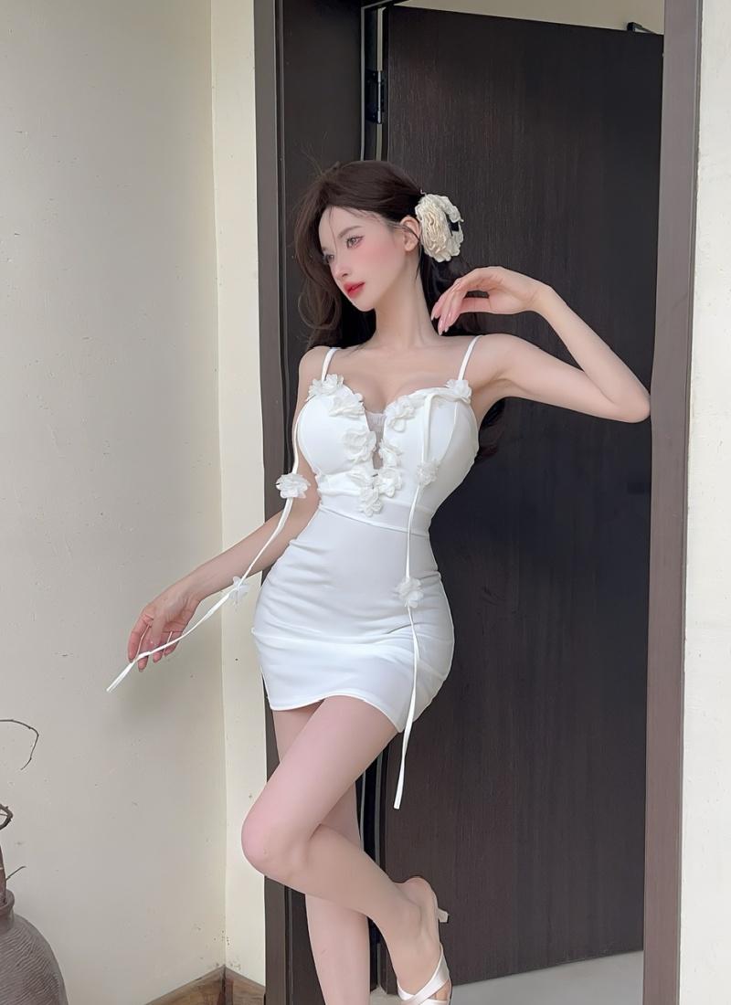 Sexy bottoming flowers sling splice package hip dress