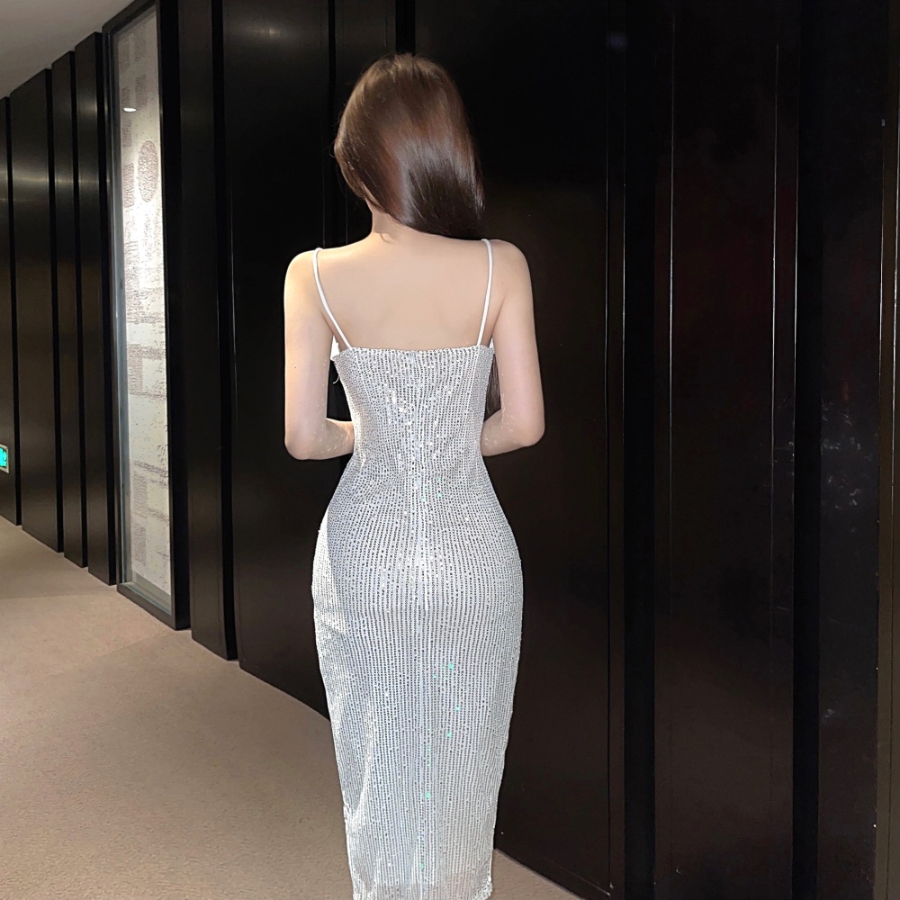 Sling niche sequins light luxury ladies V-neck dress