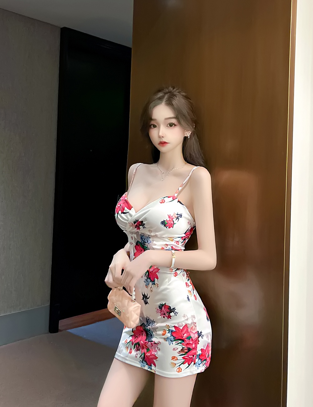 Wrapped chest sexy dress tight printing T-back for women