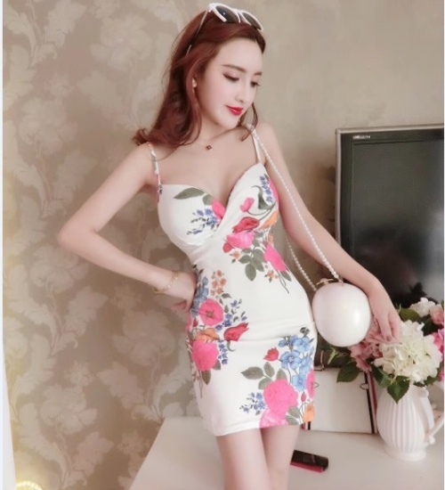 Sexy printing T-back package hip tight dress for women