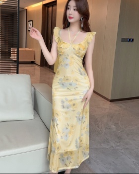 Bottoming printing gauze sexy long dress