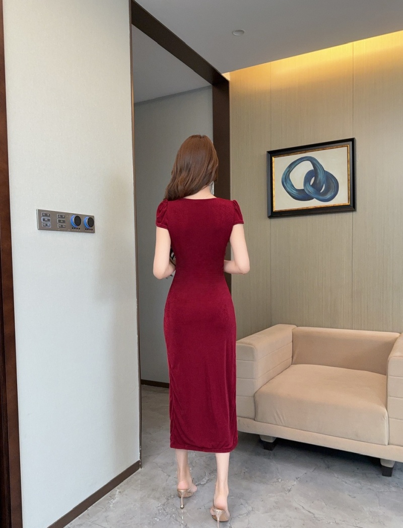 Short sleeve elasticity bottoming long sexy dress