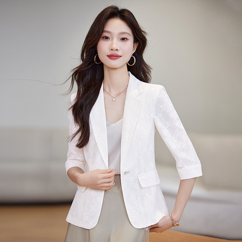 Fashion spring business suit jacquard satin coat