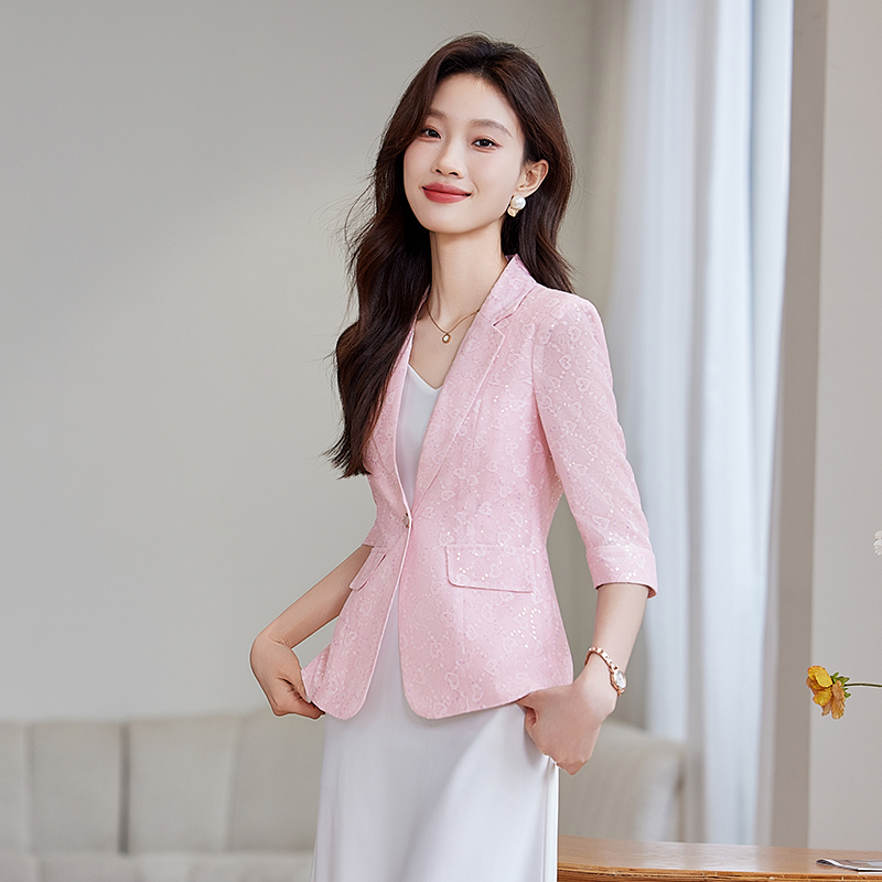 Fashion spring business suit jacquard satin coat